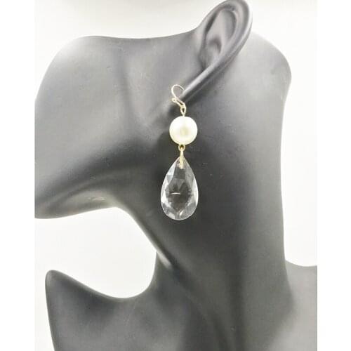 High Quality Elegant Gold Color Waterdrop-Shape Glass Drop Earrings Crystal Imitation Pearl Earrings Women Jewelry Wholesale