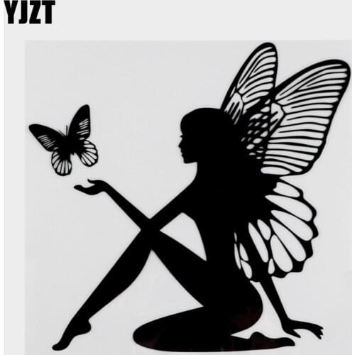 YJZT 19CM*18.4CM Butterfly Fairy Car Sticker Fantasy Car Decal Vinyl Decor Black/Silver C24-0332