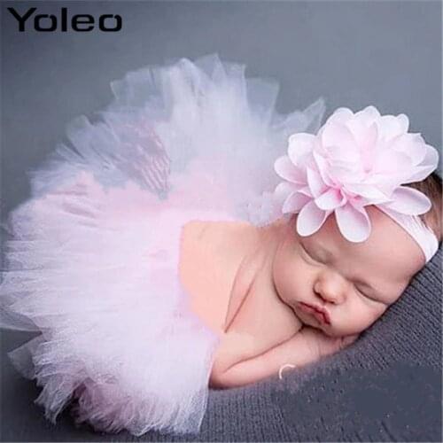 Yoleo Baby Girls Tutu Skirt and Flower Headband Newborn Photography Props Princess Outfit Infant Ball Grown 0-3M Drop Shipping