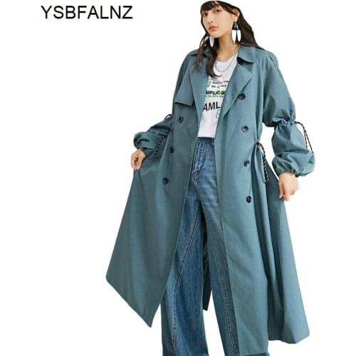 Gabardina 2021 Autumn Womens Trench Coats Plus Size Solid Drawstring Long Sleeve Long Lapel Slim Loose Moda Coreana Mujer Ropa