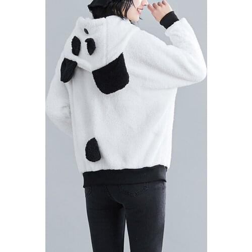 Women Kawaii Bear Ear Panda Hooded Sweatshirt Korean Sweet Warm Autumn Winter Female Loose Hoodie Sweet Clothes