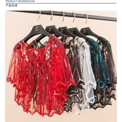 Women Solid Fashion Pashmina Women Scarf Wraps Ethnic Style Sequin Mesh Shawl Bolero Embroidery Cardigan Feminino Short Cape