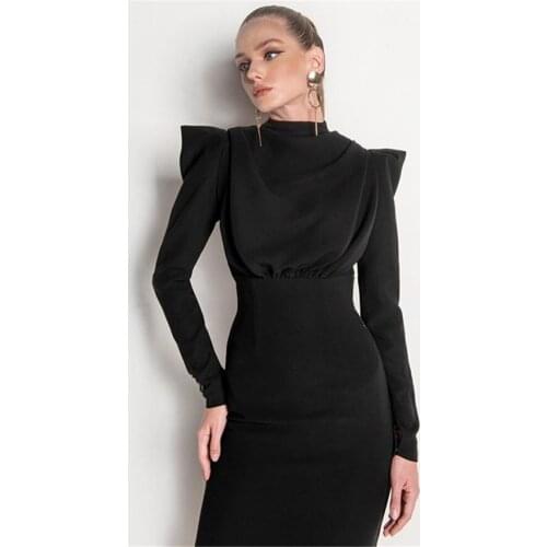Celebrity Bandage Dress 2020 Autumn New Woman Elegant Black Dress Vintage Vestios Full Sleeves Backless Female Night Party