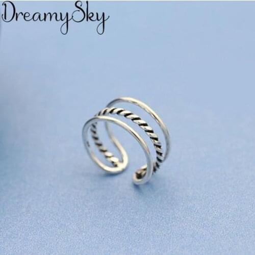 Vintage Simple Silver Color Geometric Multilayer Rings For Women Engagement Statement Finger Ring