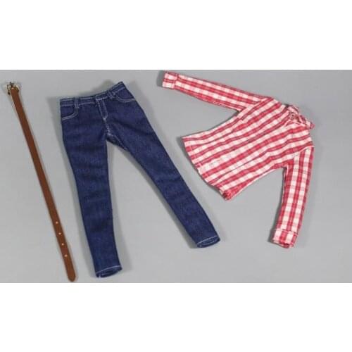 ZY5030 1/6 Scale Female Red Checked Jacket Jeans Denim Suit Leisure Suit Model For For 12" Action Figure DIY