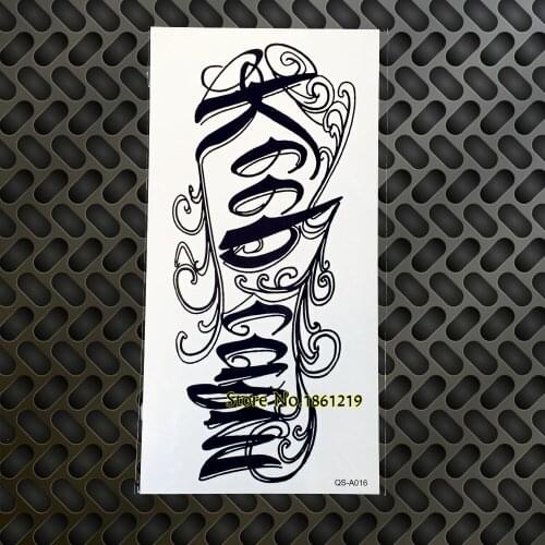 1PC Cool Keep Clam Fake Metallic Tattoo Sticker For Men GQS-A016 Waterproof Tattoo Sleeve Black Words Women Henna Pattern Tattoo