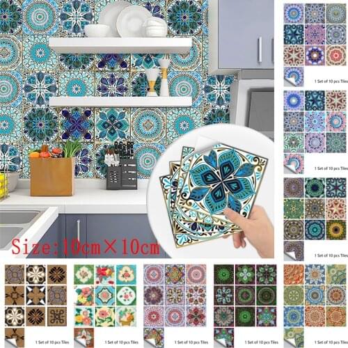 10Pcs Simulation Ceramic Tile Home Renovation Stickers Splicing Small Floral Home Decoration Stickers Home Decoration Stickers