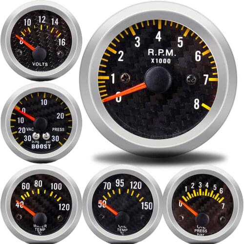 2" 52mm Tachometer/Boost/Water Temp/Oil Temp/Oil Press/Voltage/ Analog led White Case Auto tachometer boat speedometer car rpm