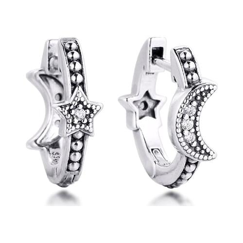 2020 Winter Crescent Moon & Stars Beaded Hoop Earrings Fits Party Make Up Sterling Silver Jewelry Fashion Earrings For Woman