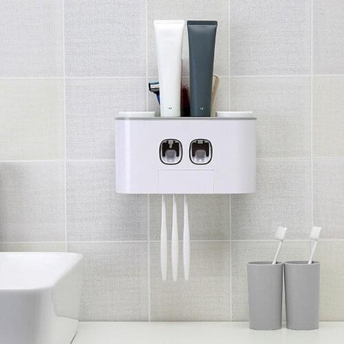 4 Cup Multifunction Automatic Toothpaste Dispenser Family Set Wall Mounted Tooth Brush Holder Rack Squeezer Bathroom Accessories