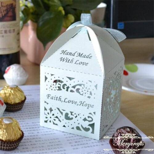 50pcs big heart custom names laser cut blue wedding party favor candy boxes