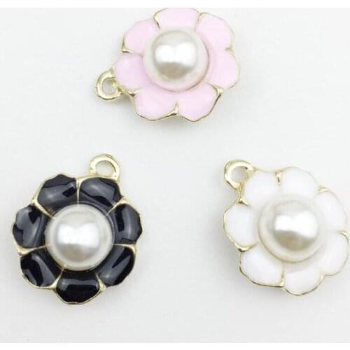 50pcs Flower Pendant Pearl Rhinestone Applique strass Key Chain Necklace Earrings Flatback Dancing Dress Hairpin Hair Clip Decor