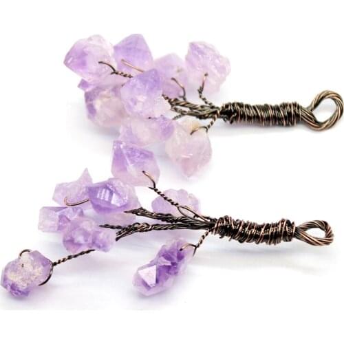 6pcs Natural Purple Crystal Quartz Necklace Pendant Amethysts Flower Cluster Pendants Pendulum Amulet Fashion Jewelry For DIY