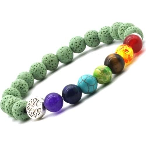 8mm Seven Chakras Tree of Life Mint Green Lava Stone Beads DIY Aromatherapy Essential Oil Diffuser Bracelet Yoga Jewelry