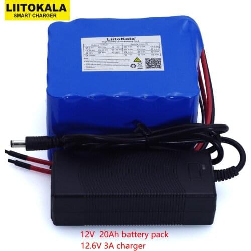 LiitoKala 12V 20Ah high power 100A discharge battery pack BMS protection 4 line output 500W 800W 18650 battery+ 12.6V 3A Charger