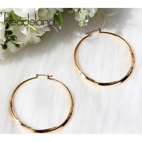 Beadsland Hoop Earrings Copper Plated With Bright Gold Twisted Fashion Bohemia Design Woman Girl Party Festival Gift 40140