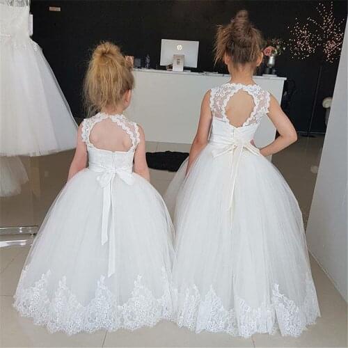 White Lace Kids Flower Girl Dresses for Weddings Princess Gown Girls Pageant Dresses First Communion Dress for Girl