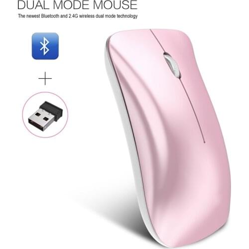 Wireless Bluetooth Silent Mouse Home Office Rechargeable 2.4G USB Ergonomic For PC Laptop Silvery Pink Black lightweight Girl