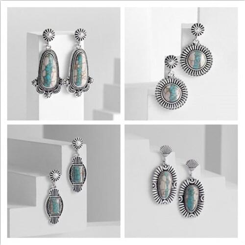 Bohemian Earrings for Women Statement Ethnic Earrings Vintage Stone Earrings Studs Western Jewelry 2021 New Fashion Ternd