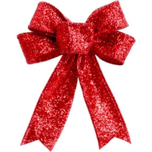23CM Large Red Sparkling Glitter Christmas Ribbon Bow Christmas Tree Decoration Handmade Christmas Garland Ornament