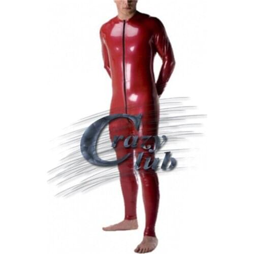 Crazy club_2018 Latex Fetish sexy red latex bodysuit for men fetish rubber erotic costumes catsuit large size Plus Size Sale