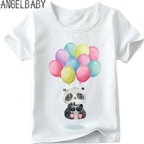 Children Panda Bear Floating Meditation Print Funny T shirt Boys and Girls Summer Tops Kid Soft White T-shirt,ooo2104
