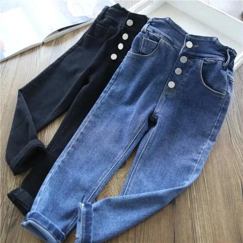 Teenagers Girls high waist jeans 2021 new kids girls Stretch Jeans slim fit foreign style Leggings 3-13 girl pants clothes