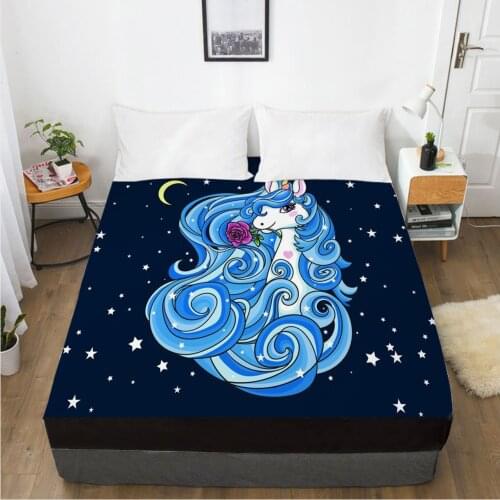 Unicorn Cartoon Fitted Sheets Mattress Cover With Elastic Band 3D Bed Sheet LinensFor Baby Kids Child Girls Boys 135x200 150x200