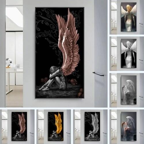 Devil and Angel Canvas Painting Gray Character Wing Skull Poster Print Wall Art Pictures for Living Room Home cuadros Decoration