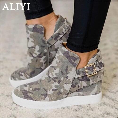 New Canvas Shoes Women 2021 Spring Autumn Wedge Heel Slip On Female Casual Shoes Camouflage Ladies Comfortable Sneakers