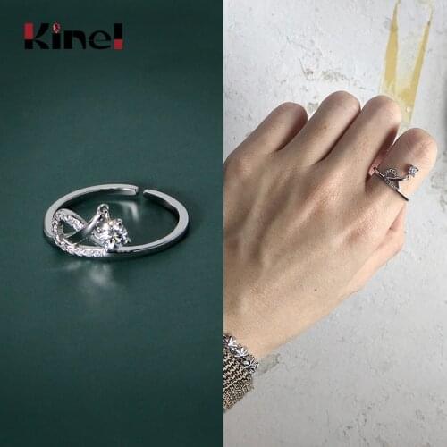 Kinel Water Drops CZ Rings 925 Sterling Silver Rings Woman Jewelry Open Stackable Ring Band Silver 925 bague Fine bijoux