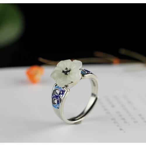 Patterns or designs on woodwork restoring ancient ways hetian cherry blossom only beautiful S925 cloisonne ring