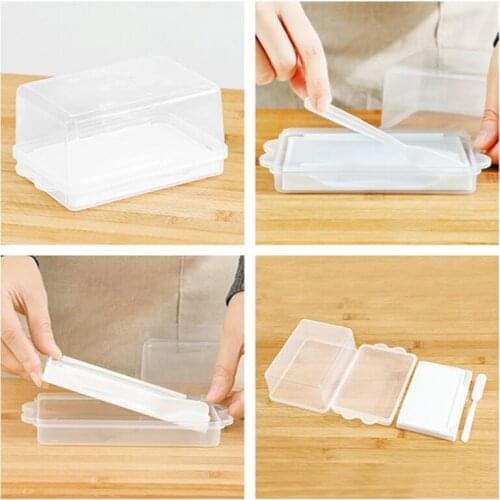 94PF Butter Dish Box Holder Tray with Lid and Knife Cheese Board Server Crisper Transparent Plastic Storage Container Kitchen