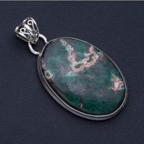Natural Chrysocolla Punk Style 925 Sterling Silver Pendant 2" P0826
