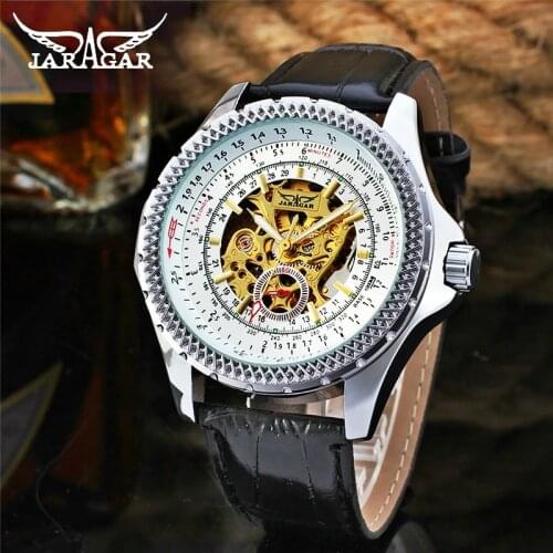 Top Luxury Brand JARAGAR Mechanical Watches for Men Military Genuine Leather Strap Automatic Wrist Watch Male Relogio Masculino