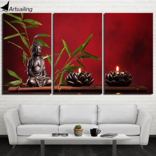 HD Printed 3 Piece Canvas Wall Art Zen Buddha Red Painting Framed Modular Wall Art Canvas art drop shipping CU-3129D