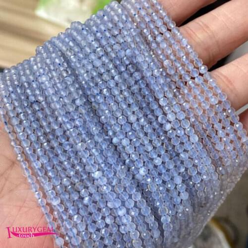 Natural Blue Agates Stone Loose Small Beads High Quality 3mm Faceted Round Shape DIY Gem Jewelry Accessories 38cm wk338