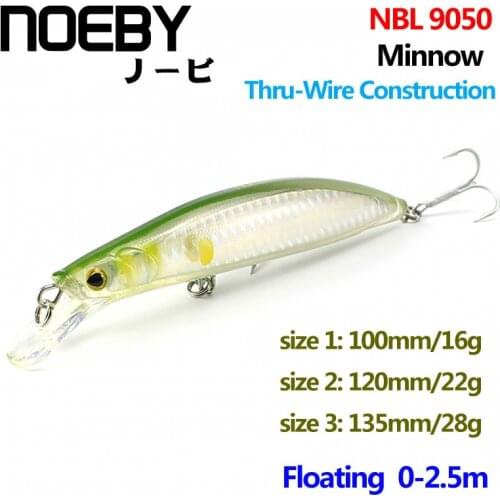 NOEBY 1 Pcs Fishing Lure 100mm/120mm/135mm Floating0-2.5m Super Minnow Bait VMC Treble Hooks ThruWire Construction NBL9050