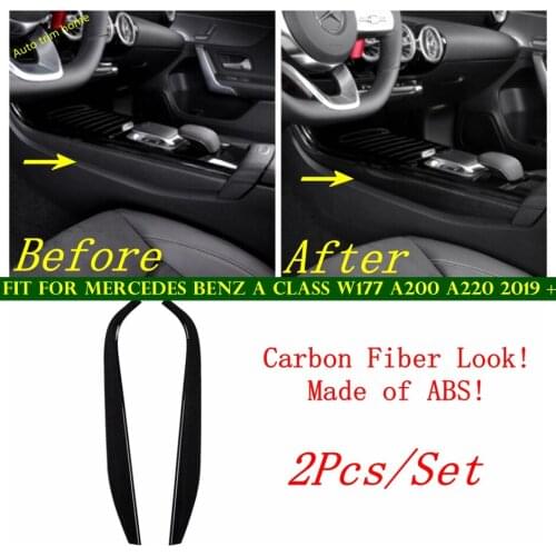 Carbon Fiber Look Stalls Gear Shift Gearshift Box Decoration Panel Cover Trim For Mercedes Benz A Class W177 A200 A220 2019 2020