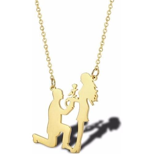 RIR Stainless Steel Man Proposing Marriage Necklace Unique Wedding Lady Jewelry Necklace Commemorate Valentines Day Gift
