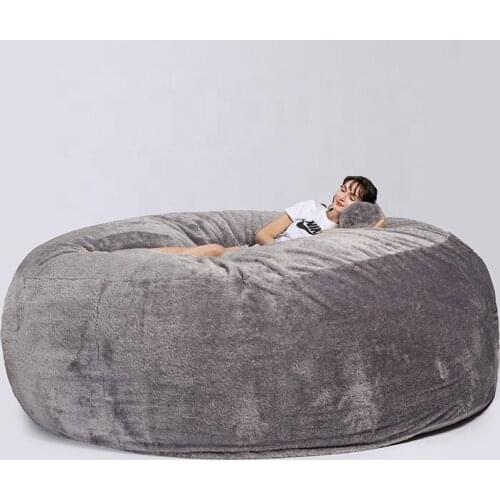 FOAM SAC Custom sherpa light grey oversize 9feet round faux fur large bean bag chair sofa bed xxxl