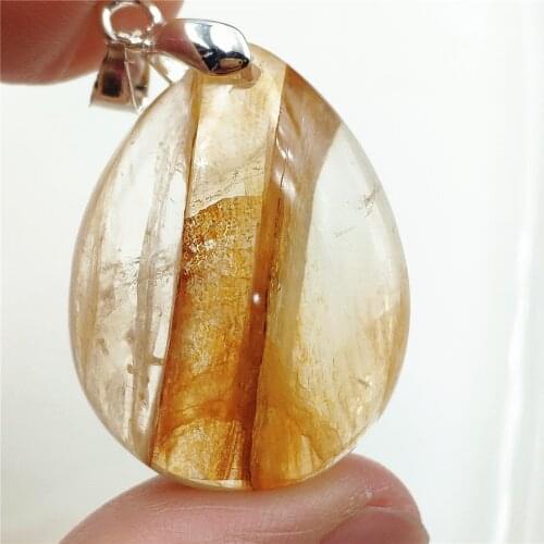 Genuine Natural Red Yellow Limonite Phantom Quartz Pendant Clear Bead 30x23x10mm Women Man Water Drop Necklace AAAAA