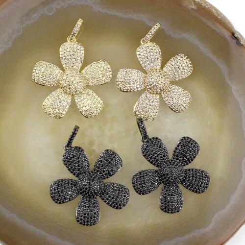 28mm 5pcs/lot Retro style big pendant,plated flower shape cz charm,necklace jewelry making component wholesale
