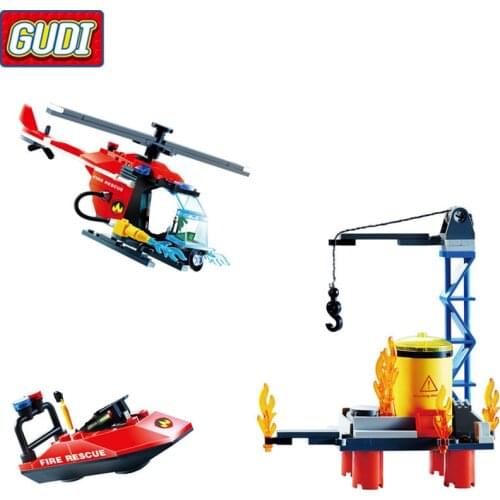 Fire Rescue Blocks Toys for Children Educational Assembled Model Helicopter Ship Building Kits Block Toy Boy Kid Brinquedos 9211