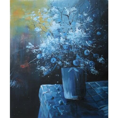 Handpainted Abstract Painting Flower - White Flowers 56, Pol Ledent Floral Oil Painting for Home Decor Vertical