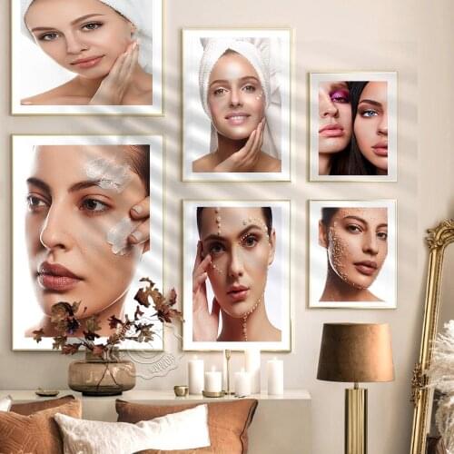 Lot Style Gril Face Aesthetic Nursing Posters, Health & Beauty Salon Spa Facial Massage Art Prints, Silk Poster Home Wall Decor