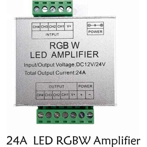 24A LED RGBW Amplifier DC12 DC24V 6*4 Channel Output RGBW RGB+W LED Strip Power Repeater Console Controller Aluminum Shell 1PCS