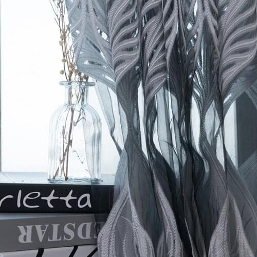 Tulle Sheer Willow Leave Embroidered Balcony Window Curtains for Home Living Room Bedroom Decoration in the Kitchen Cafe Curtain