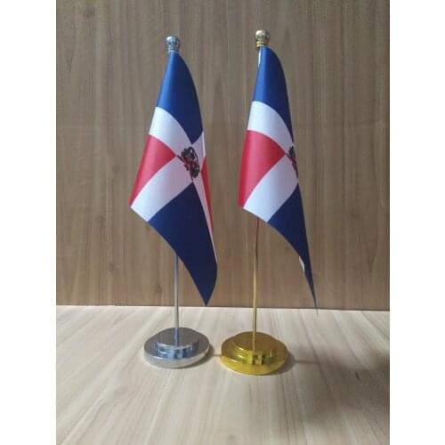 KAFNIK, Dominican Republic Office table desk flag with gold or silver metal flagpole base 14*21cm country flag free shipping