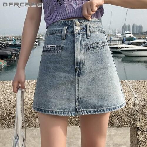 Blue Streetwear Denim A-Line Skirt Women 2021 Summer Slim All Match High Waist Retro Mini Skirts Jeans Female